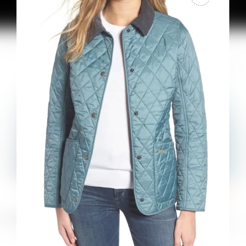 Barbour Annandale Quilted Jacket Women's Size 6 Small Eucalyptus Blue Coat